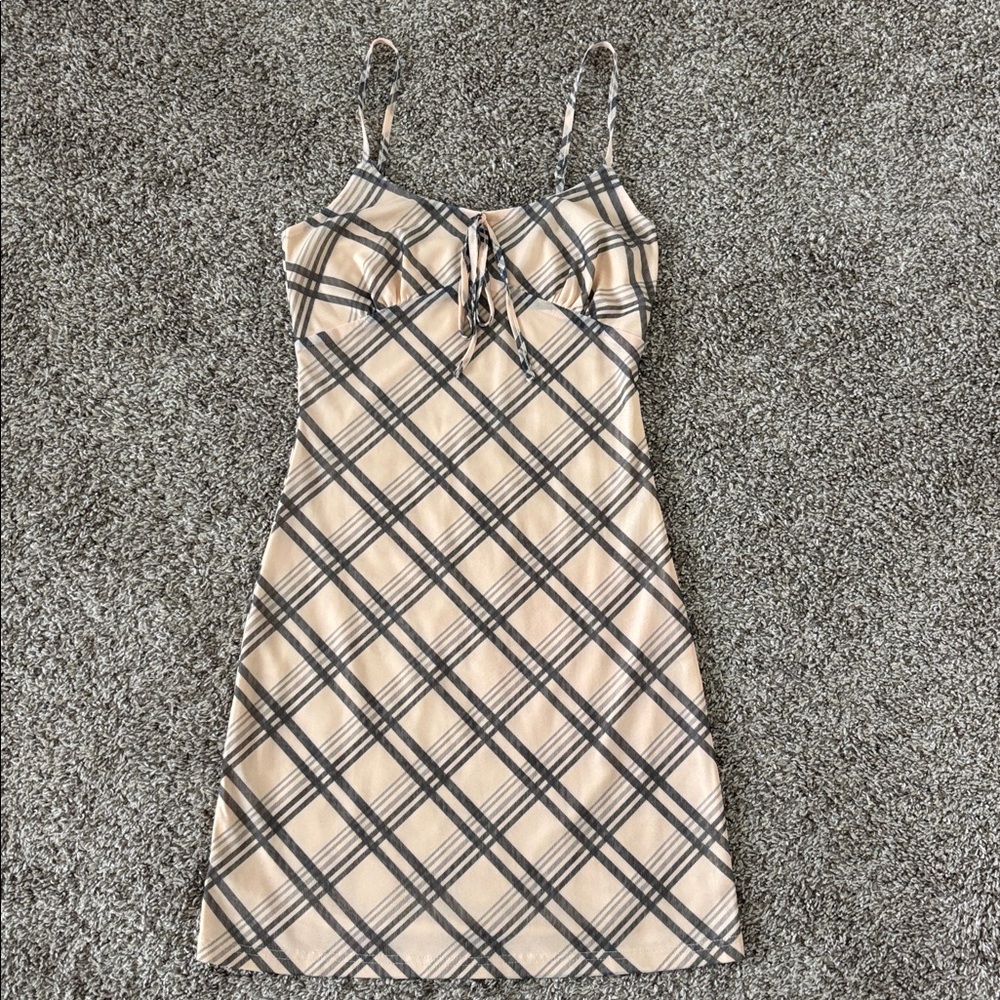 Cider Women’s Plaid Slip Dress Cream and Black Size S